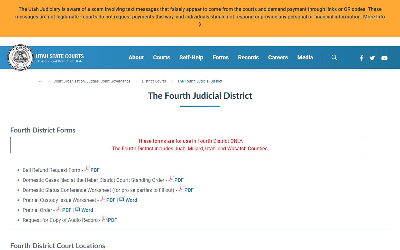 Fourth Judicial District page covering Utah County court records