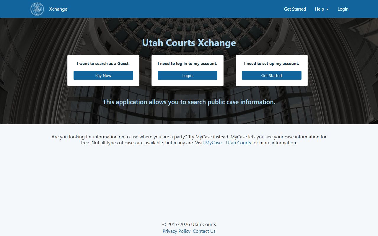 Xchange public case search portal for Utah County court records