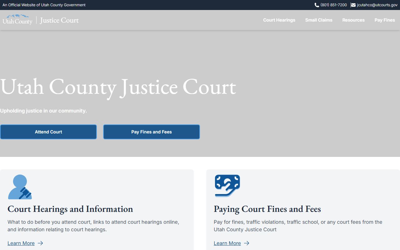 Utah County Justice Court site for traffic and small claims court records