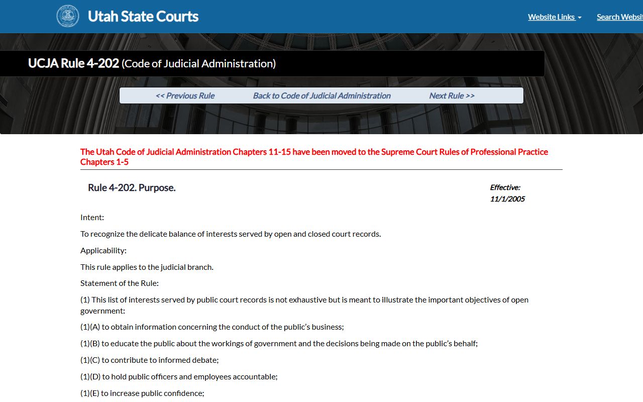 UCJA Rule 4-202 governing Utah County court records access