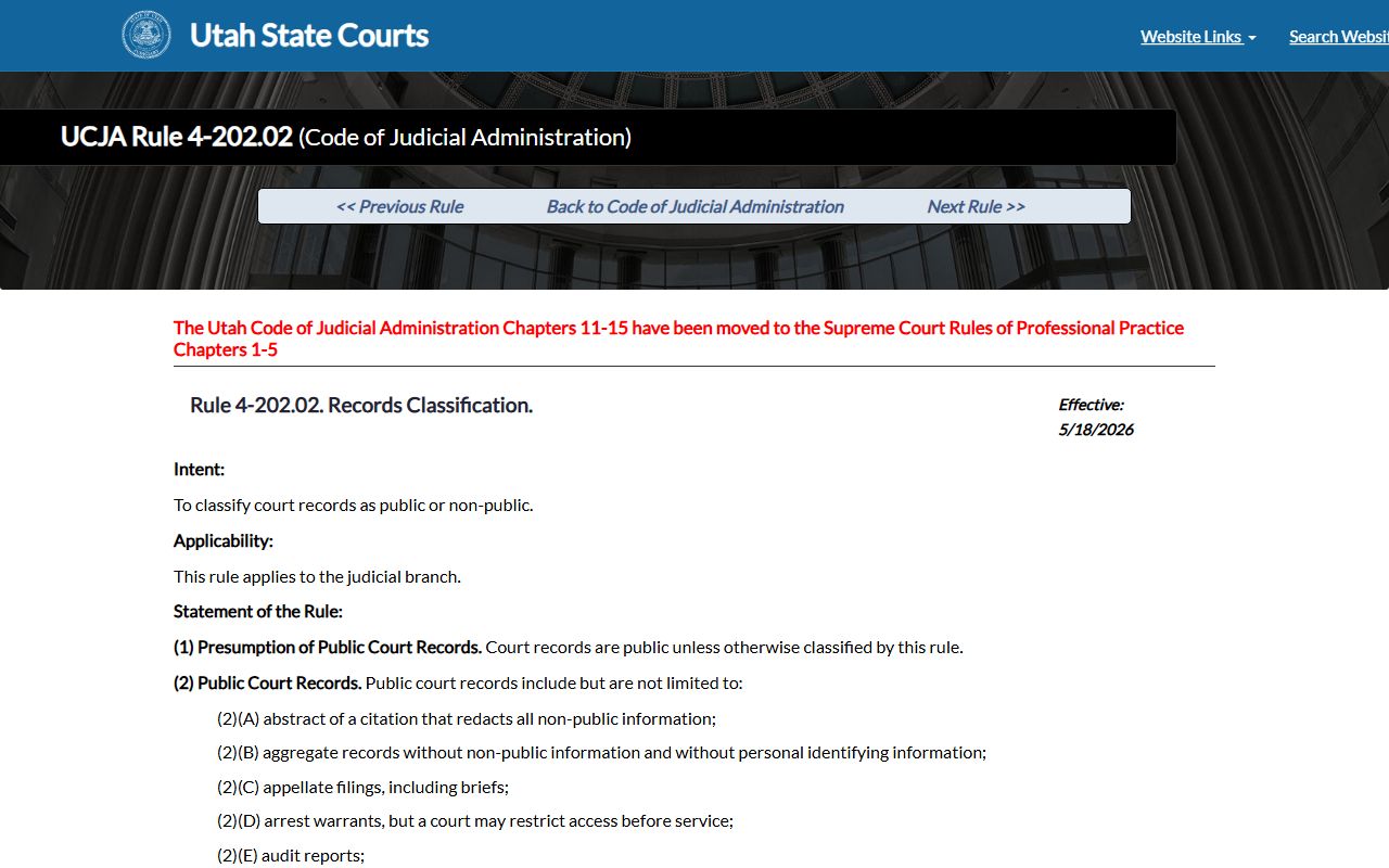 UCJA Rule 4-202.02 classifying Utah County court records