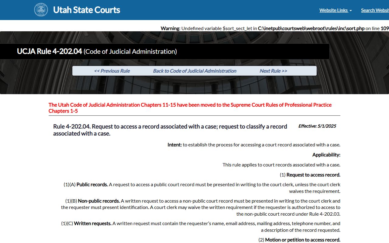 UCJA Rule 4-202.04 for requesting Utah County court records