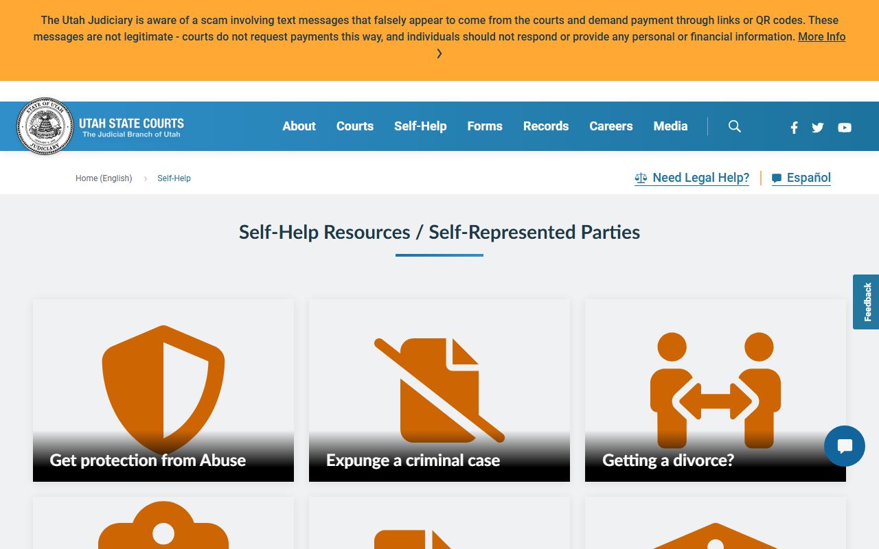 Utah Courts self-help center for searching Utah County court records