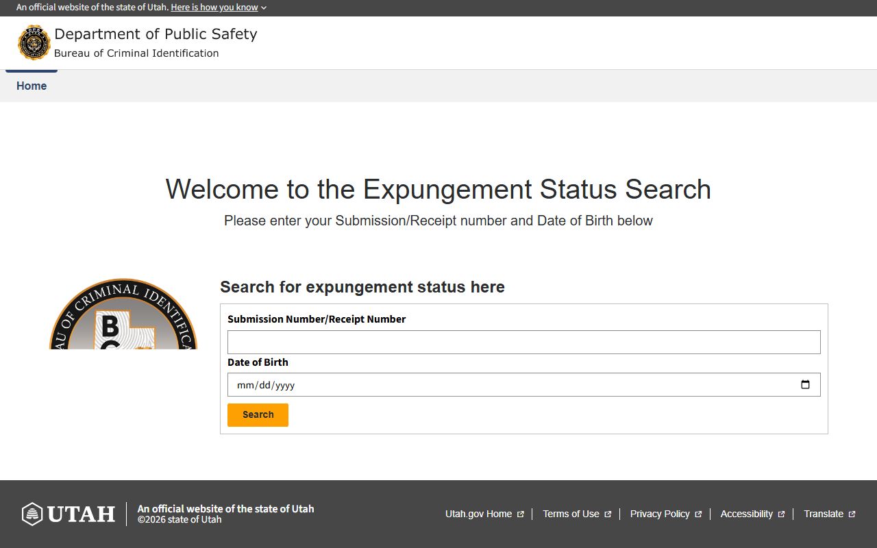 BCI expungement status portal for Utah County arrest records