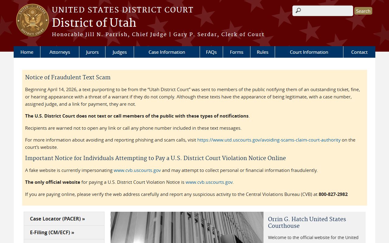 U.S. District Court for Utah handling federal cases from Utah County