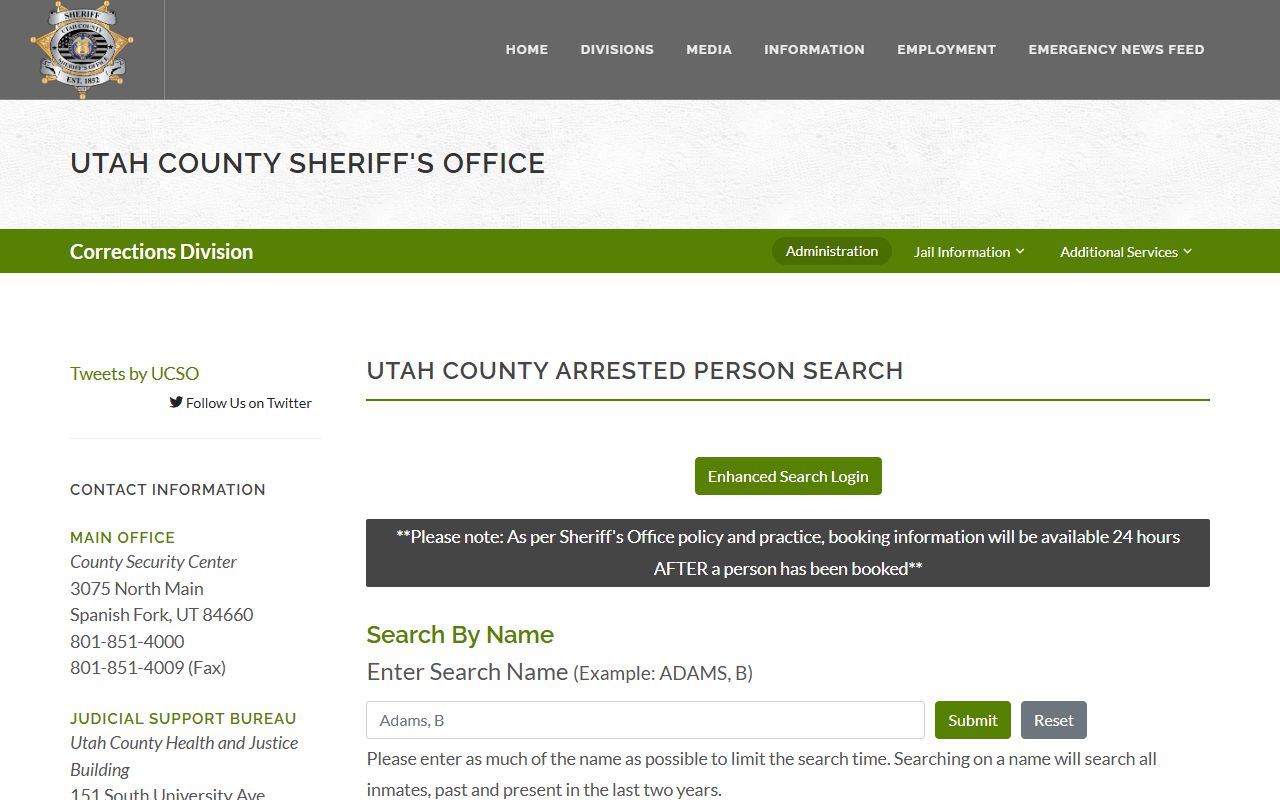 Utah County Arrested Person Search jail roster lookup