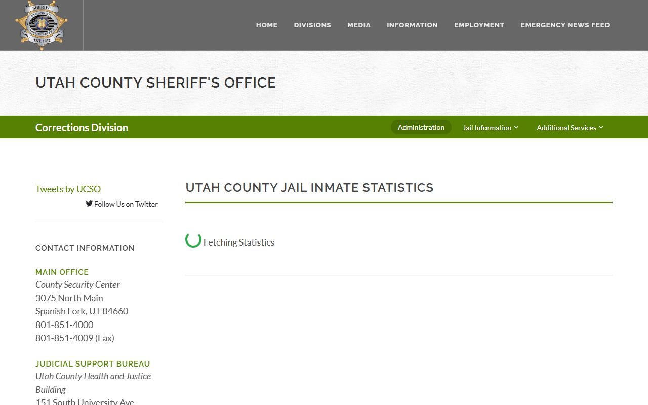 Utah County jail inmate statistics page