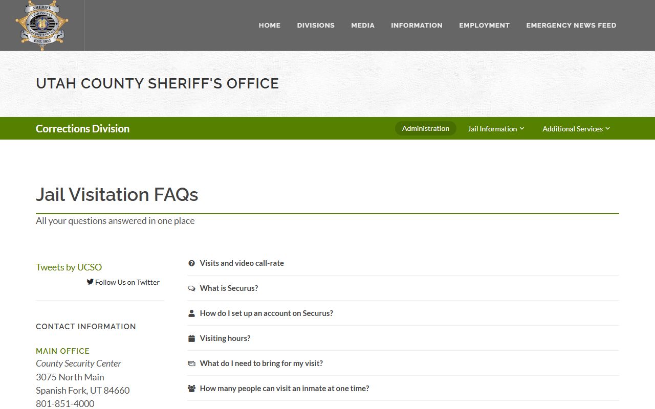 Utah County Jail visitation FAQ for inmate video visits