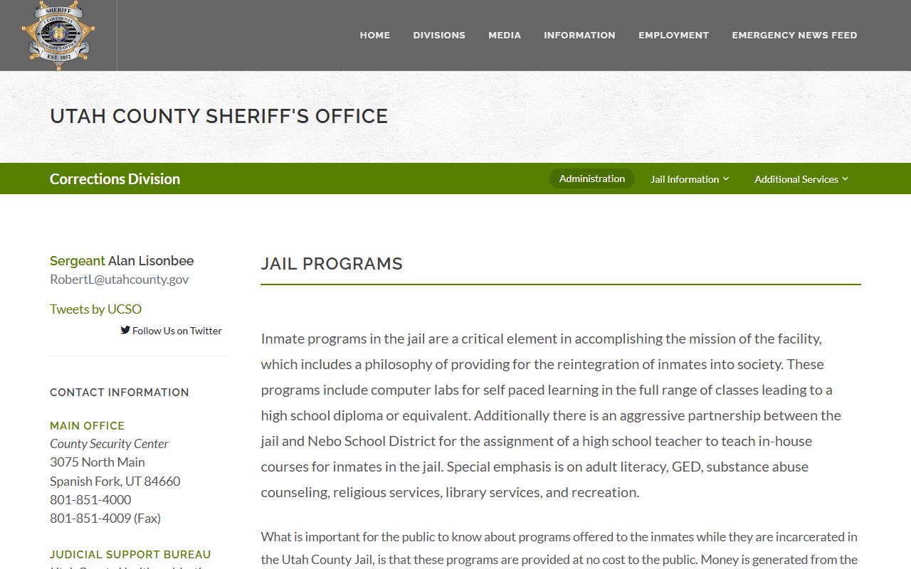 Utah County Jail programs supporting inmates in custody
