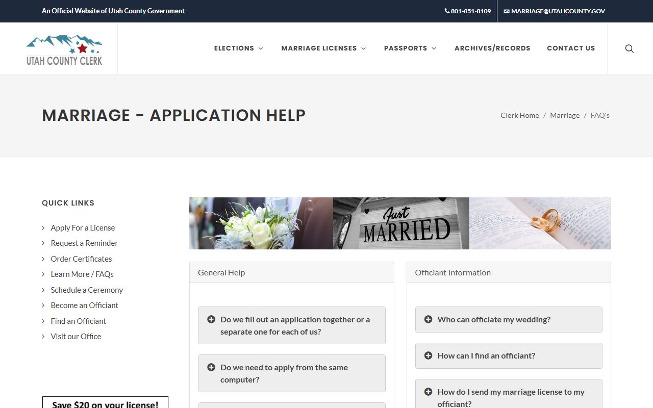 Utah County marriage application help for getting marriage records
