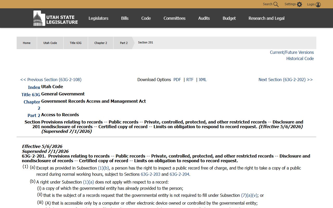 Utah Code GRAMA public records access for Utah County public records