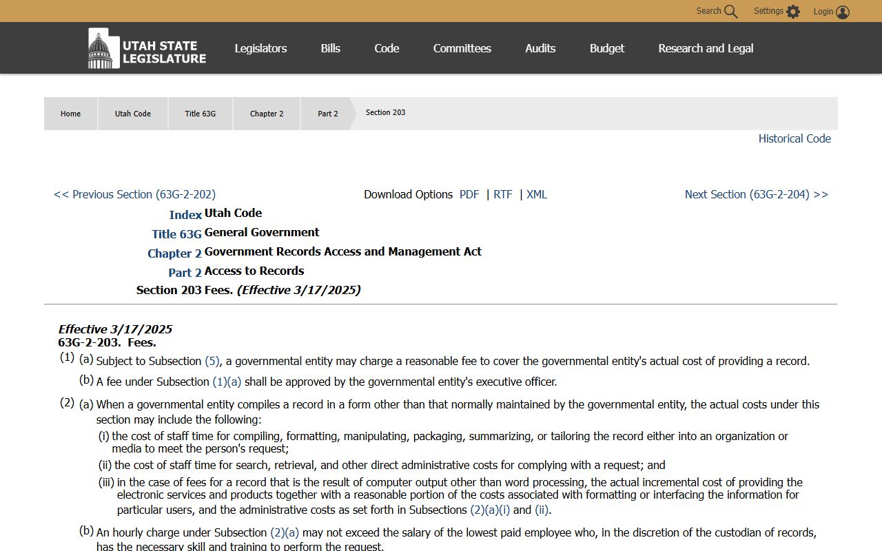Utah Code GRAMA fees for Utah County public records