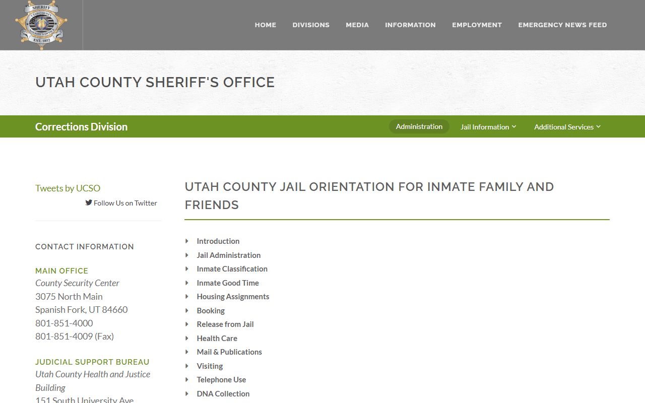 Utah County Jail orientation page explaining release of Utah County inmates