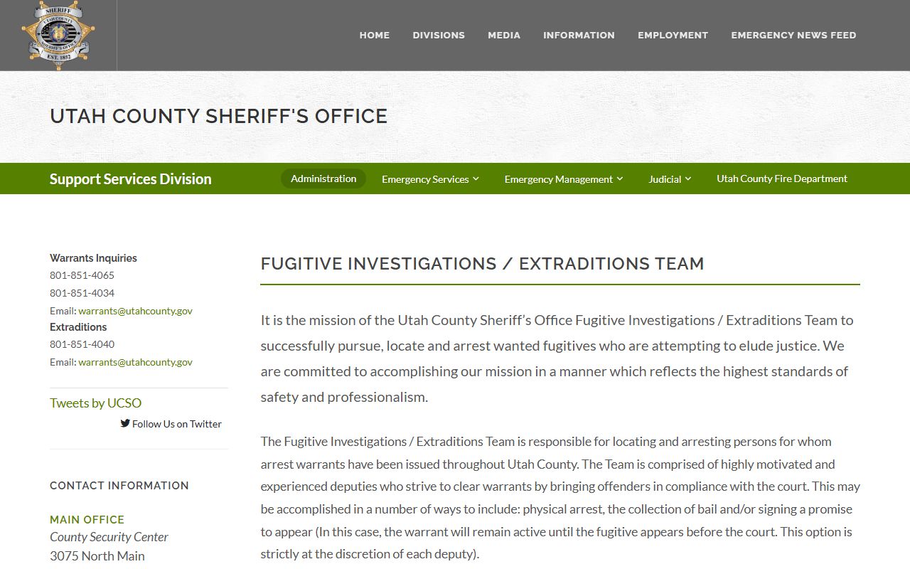 Utah County Sheriff warrants page for a Utah County warrant search