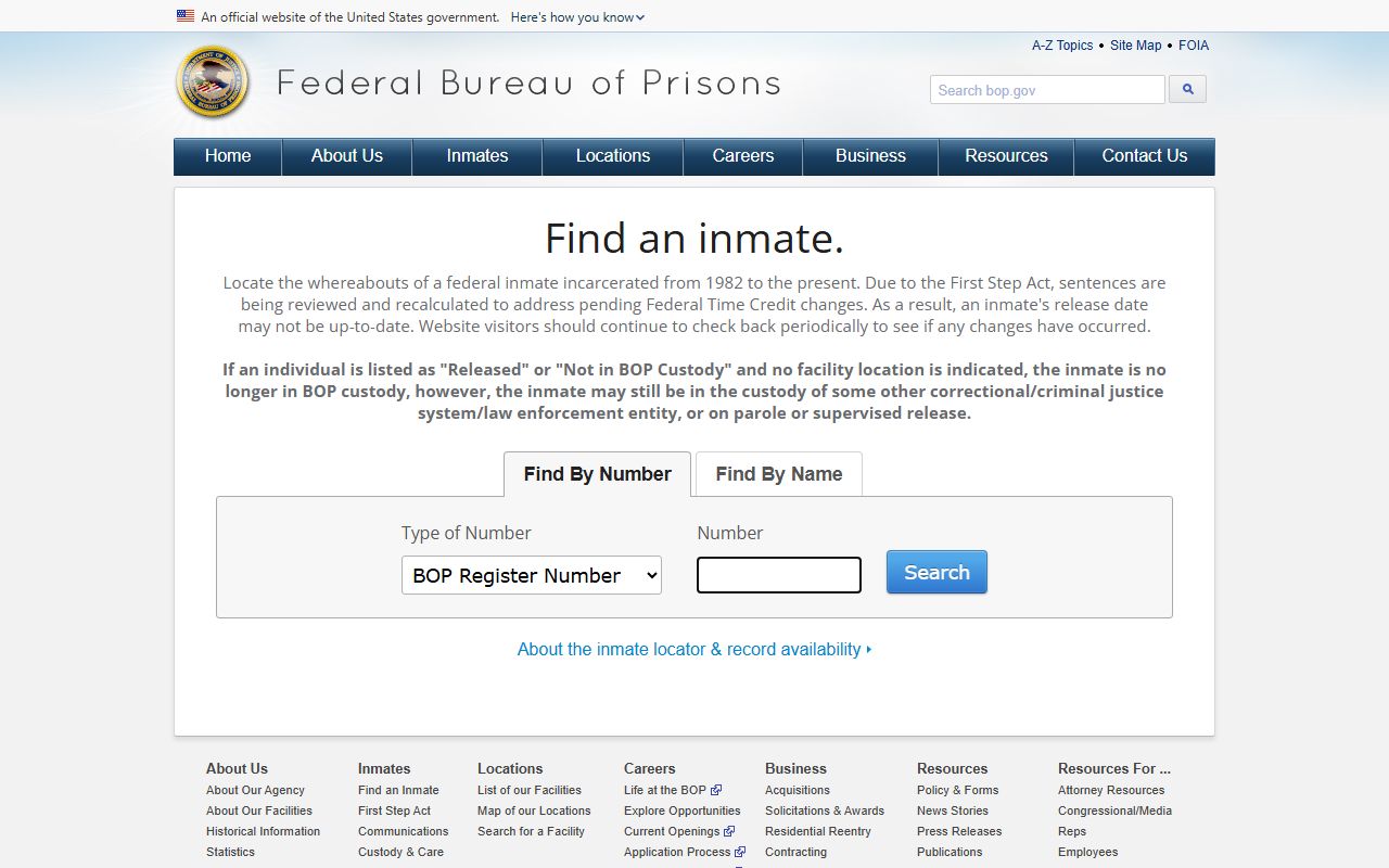 BOP inmate locator for federal custody connected to Utah County warrants